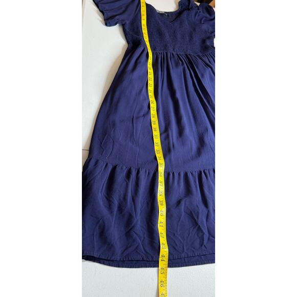 Merokeety Midi Dress Womens XL Blue Smocked Pullover Casual Boho Preppy Nautical - Picture 5 of 10